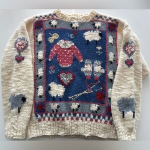 Woolrich Vintage Cozy Sheep Pattern Sweater - Cream and Blue